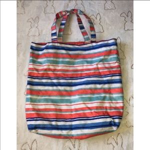 Coral, Blue, Teal, and White Striped Beach Tote